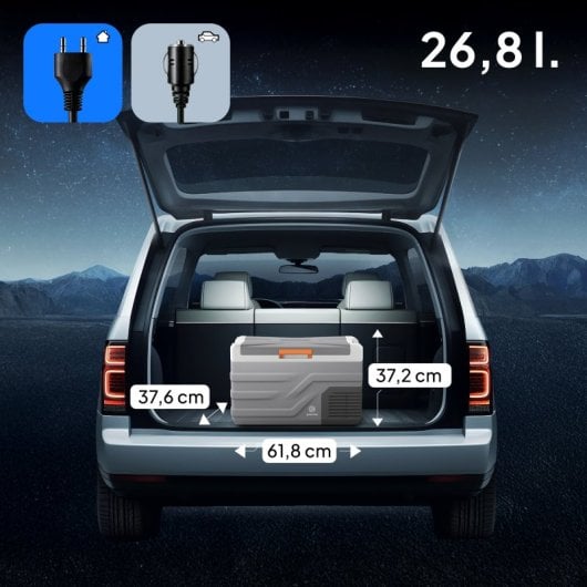 Frigorífico portátil Peme Quest 30 com compressor, 26,8 litros, cinzento.