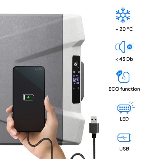 Frigorífico portátil Peme Quest 30 com compressor, 26,8 litros, cinzento.