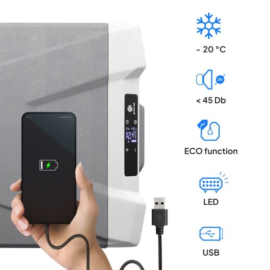 Frigorífico portátil Peme Quest 40 com compressor, 35,3 litros, cinzento.