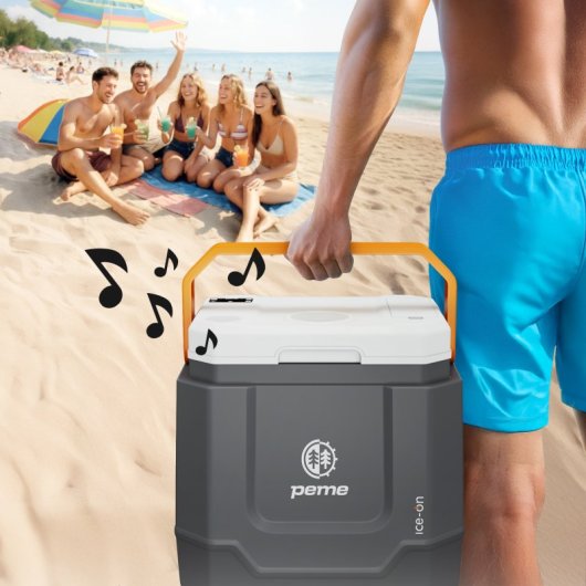 Caixa térmica portátil Peme Trip com altifalante, 31,5 litros, cinzento.