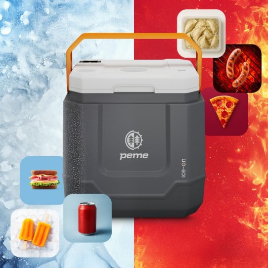 Caixa térmica portátil Peme Trip com altifalante, 31,5 litros, cinzento.