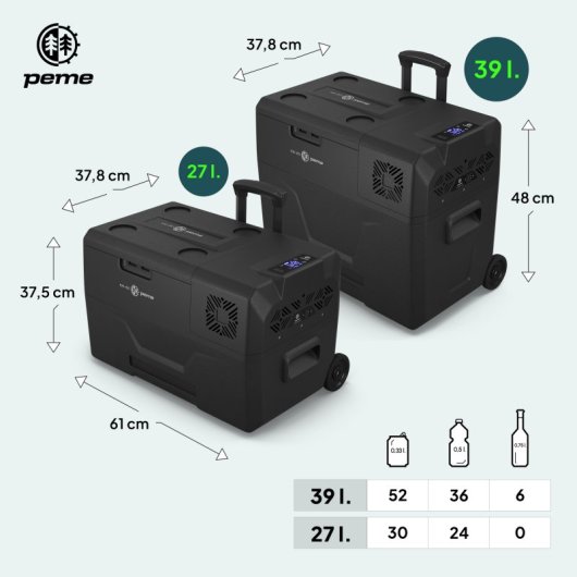 Frigorífico portátil Peme Expedition 40 com compressor, 39 litros, preto.