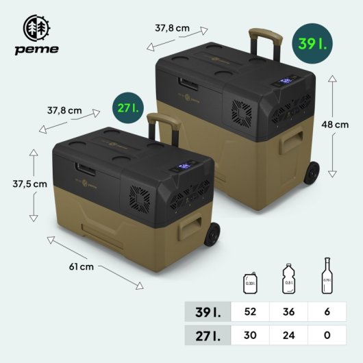 Frigorífico portátil Peme Expedition 30 com compressor, 27 litros, cor caqui.