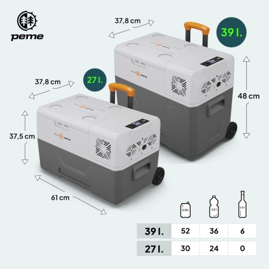 Frigorífico portátil Peme Expedition 30 com compressor, 27 litros, cinzento.