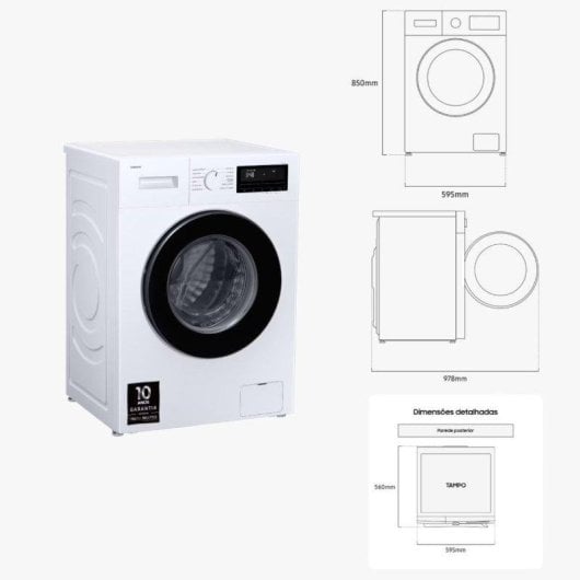 Máquina de Lavar Roupa Samsung WW90FG3M05AWEP 9 kg 1400 rpm A Branco Inverter Vapor