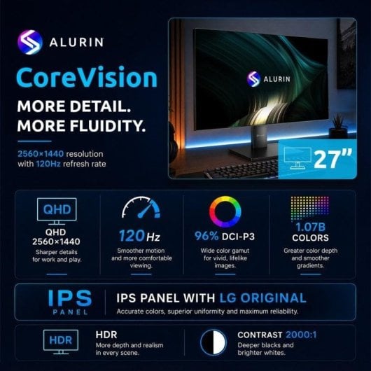 Monitor Alurin CoreVision 27 IPS QHD 120Hz FreeSync HDR 1ms