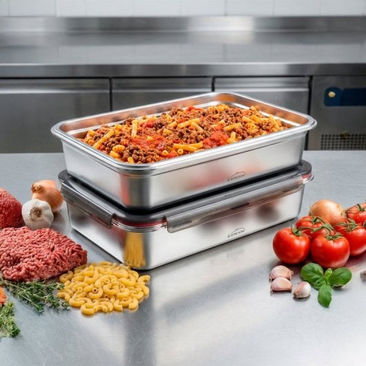 Lacor Ecoinox Pro - Recipiente Rectangular De 5.0l En Acero Inoxidable. Apto Nevera Y Horno