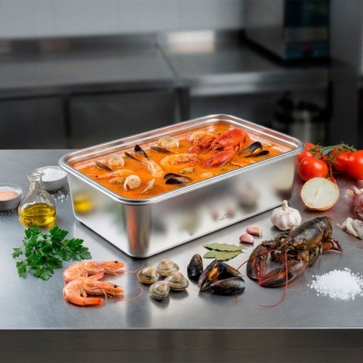 Lacor Ecoinox Pro - Recipiente Rectangular De 6.5l En Acero Inoxidable. Apto Nevera Y Horno