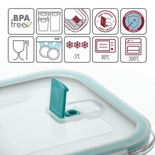 Tatay Take & Eat - Contenitore in vetro ermetico rettangolare da 0,64 l, adatto al forno