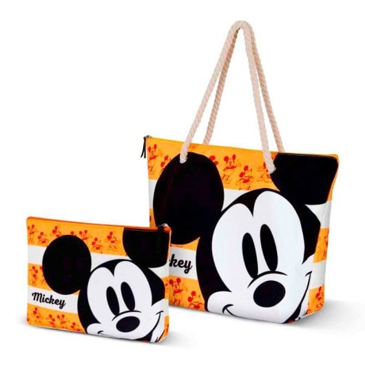 Karactermania - Borsa da spiaggia Soleil con beauty case in omaggio. Mickey Mouse Arancione