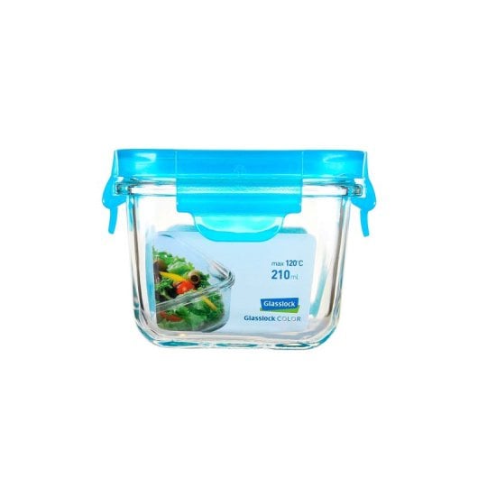 Glasslock Classic - Contenitore ermetico quadrato da 0,2 l in vetro temperato. Blu