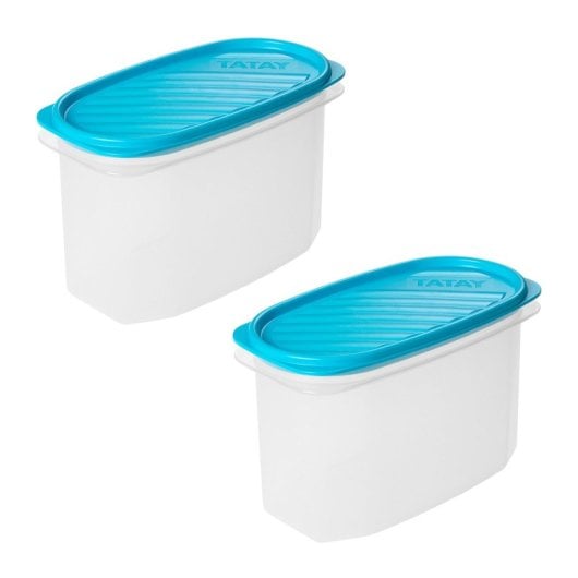 Tatay Top Flex - Set di 2 contenitori ovali alti da 1,2 l con coperchi a scatto. Blu