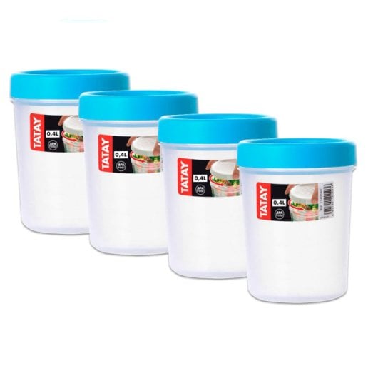 Tatay Twist - Set De 4 Recipientes Redondos 0.4l Con Cierre Hermético A Rosca. Turquesa