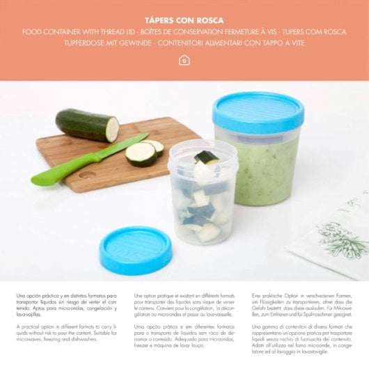 Tatay Twist - Set De 4 Recipientes Redondos 0.4l Con Cierre Hermético A Rosca. Turquesa