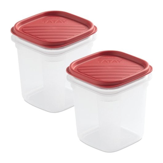 Tatay Top Flex - Confezione da 2 contenitori ermetici quadrati, 0,7 l di altezza, chiusura a scatto. Mirtillo