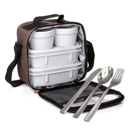 Borsa termica per il pranzo Tatay Kit e posate senza nichel, marrone