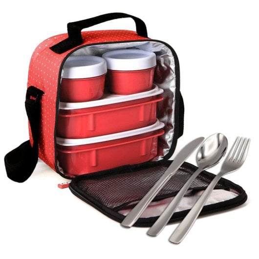 Borsa termica per il pranzo e set di posate Tatay Kit Urban Food. Rosso