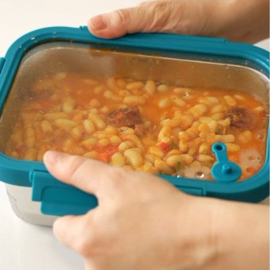 Lacor Etern - Recipiente Rectangular Bajo De 0.8l En Acero Y Tapa De Cristal Apto Microondas