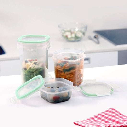 Tatay Clip Safe - Contenitore ermetico quadrato da 1,3 l con chiusura a linguetta. Verde
