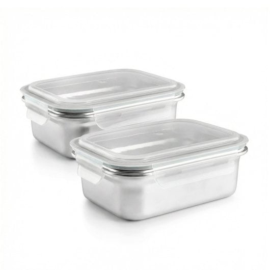 Ibili Keepklin - Lote De 2 Recipientes Rectangulares De 1.2l En Acero Inox. Apto Microondas