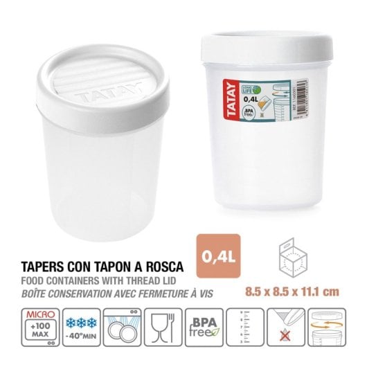 Tatay Twist - Contenitore rotondo da 0,4 l con coperchio ermetico a vite. Bianco
