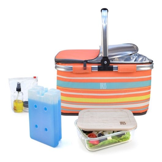 Iris Summer - Cestino da picnic pieghevole da 20 litri con manico. Corallo