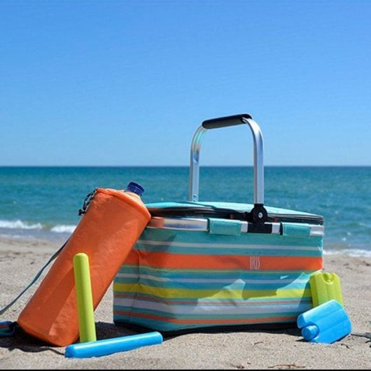 Iris Summer - Cestino da picnic pieghevole da 20 litri con manico. Corallo