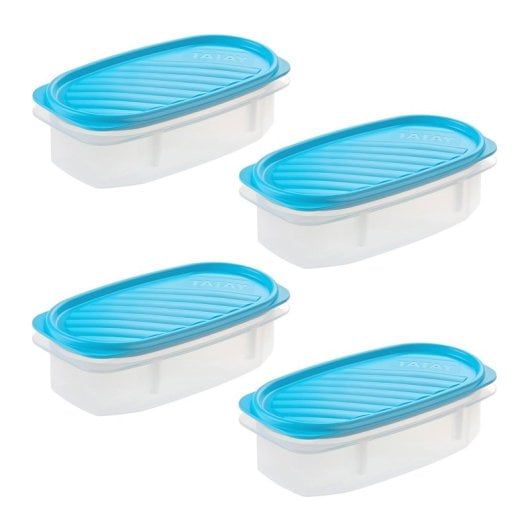 Tatay Top Flex - Juego De 4 Recipientes Ovalados 0.5l Con Cierre A Presión. Azul