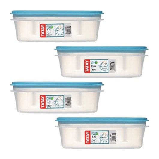 Tatay Top Flex - Juego De 4 Recipientes Ovalados 0.5l Con Cierre A Presión. Azul