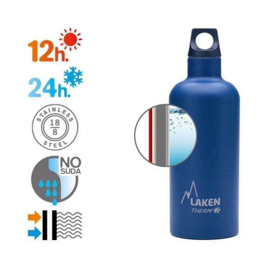 Laken Futura - Botella Térmica De Boca Estrecha 0.5l En Acero Inoxidable. Azul