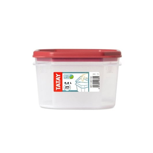 Tatay Top Flex - Contenitore ermetico ottagonale da 0,6 l con chiusura a scatto. Rosso mirtillo