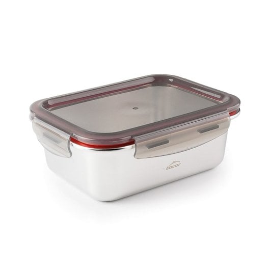 Lacor Ecoinox - Recipiente Rectangular De 1.2l En Acero Inoxidable Apto Microondas