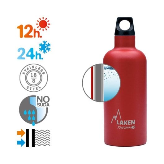 Laken Futura - Botella Térmica De Boca Estrecha 0.5l En Acero Inoxidable. Rojo