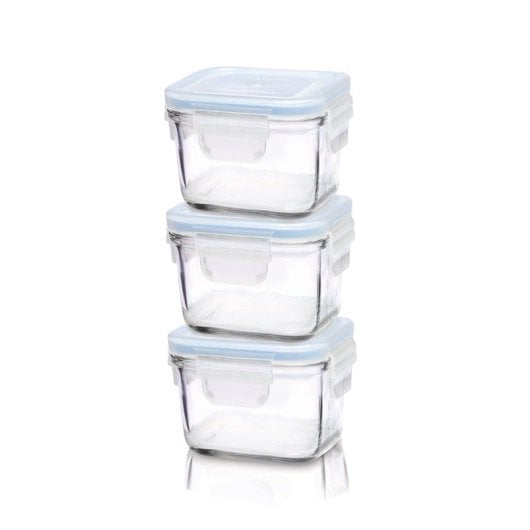 Glasslock Baby - Set di 3 contenitori quadrati in vetro temperato da 0,2 l