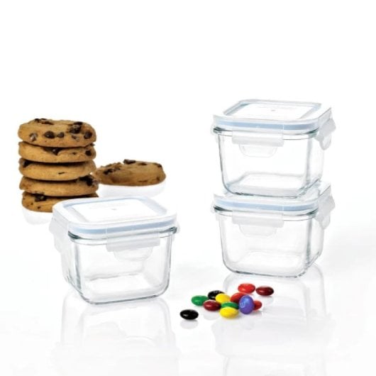 Glasslock Baby - Set di 3 contenitori quadrati in vetro temperato da 0,2 l