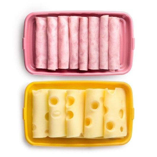 Ibili Deli New - Set di 3 contenitori impilabili per salumi e alimenti. Rosso.