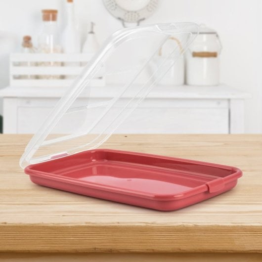 Ibili Deli New - Set di 3 contenitori impilabili per salumi e alimenti. Rosso.