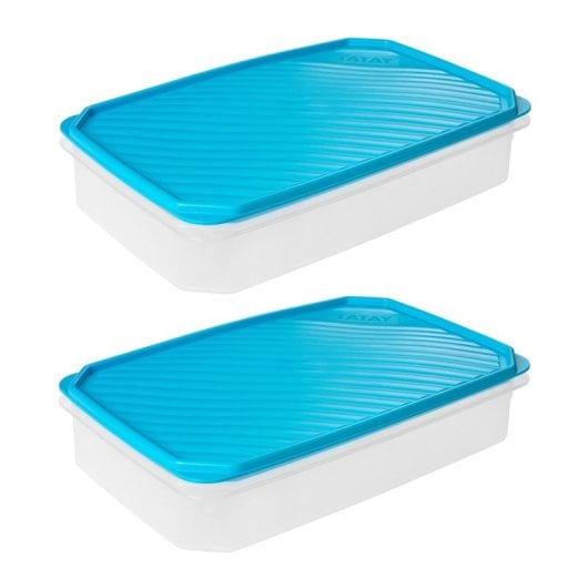 Tatay Top Flex - Juego De 2 Recipientes Rectangulares Planos 2.1l Con Cierre A Presión. Azul