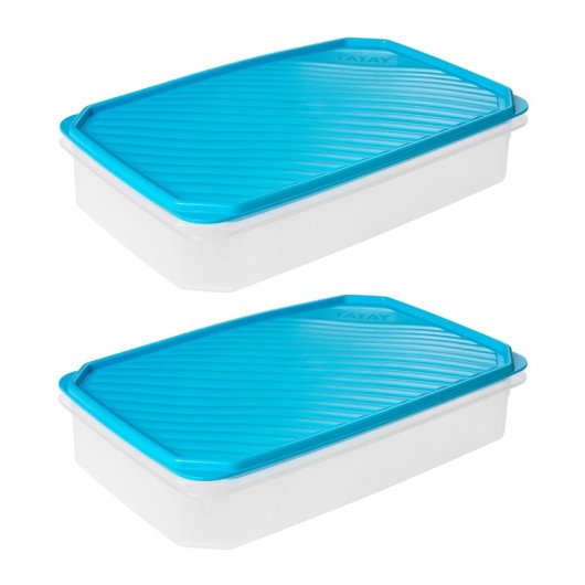 Tatay Top Flex - Juego De 2 Recipientes Rectangulares Planos 2.1l Con Cierre A Presión. Azul