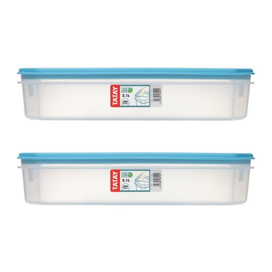 Tatay Top Flex - Juego De 2 Recipientes Rectangulares Planos 2.1l Con Cierre A Presión. Azul