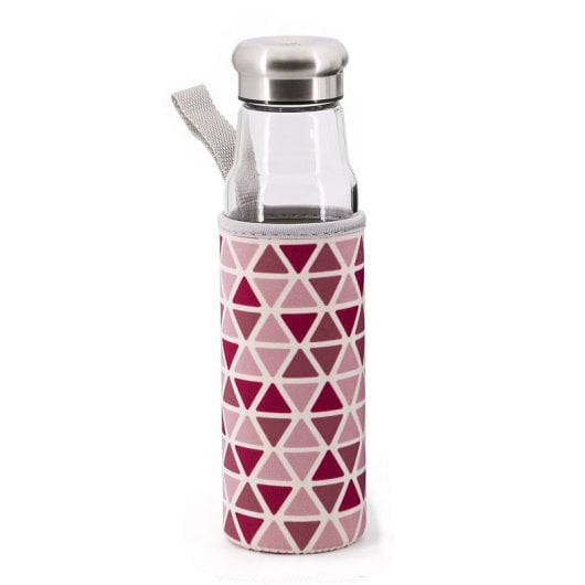 Iris Geometric - Botella De Agua 0.55l En Vidrio Con Funda Neopreno. Rosa