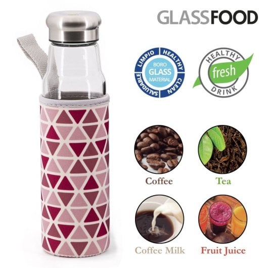 Iris Geometric - Botella De Agua 0.55l En Vidrio Con Funda Neopreno. Rosa