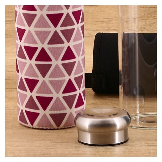Iris Geometric - Botella De Agua 0.55l En Vidrio Con Funda Neopreno. Rosa