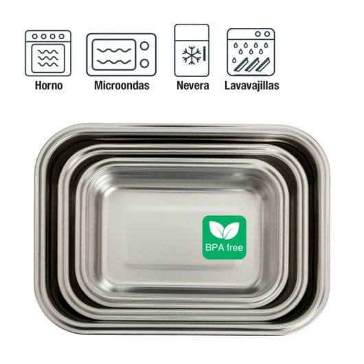 Ibili Keepklin - Lote De 4 Recipientes Rectangulares De 0.4l En Acero Inox. Apto Microondas