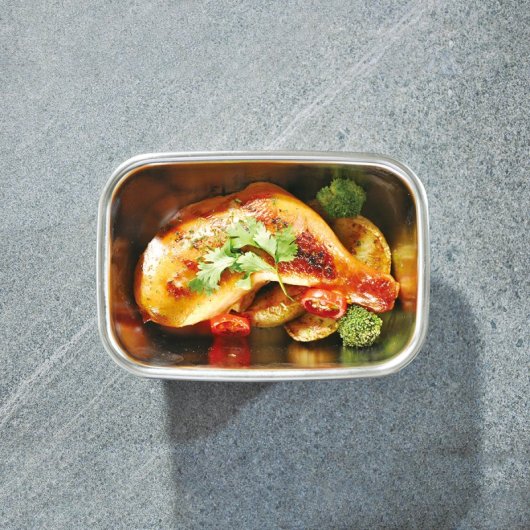 Lacor Ecoinox - Recipiente Rectangular Bajo De 0.8l En Acero Inoxidable Apto Microondas