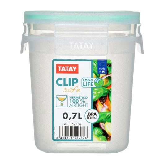 Tatay Clip Safe - Contenitore ermetico quadrato da 0,7 l con chiusura a linguetta. Verde