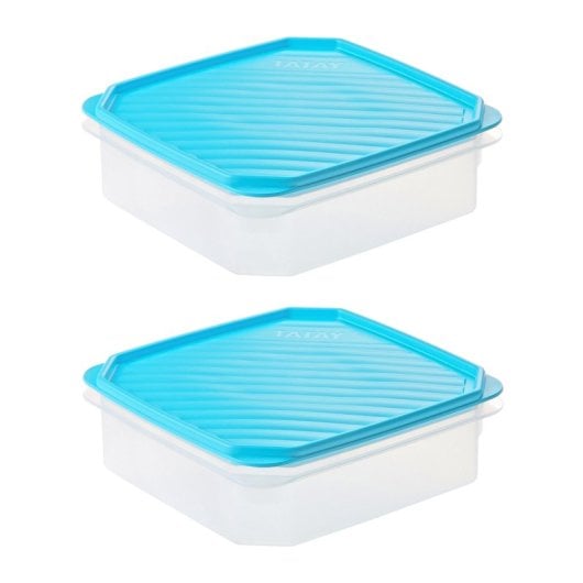 Tatay Top Flex - Juego De 2 Recipientes Cuadrados Planos 1.3l Con Cierre A Presión. Azul