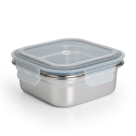 Ibili Keepklin - Recipiente Cuadrado De 0.8l En Acero Inoxidable Apto Microondas