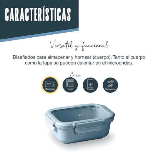 Lacor Ceram - Recipiente Rectangular De 0.65l En Cerámica Y Tapa De Cristal Apto Microondas. Blue