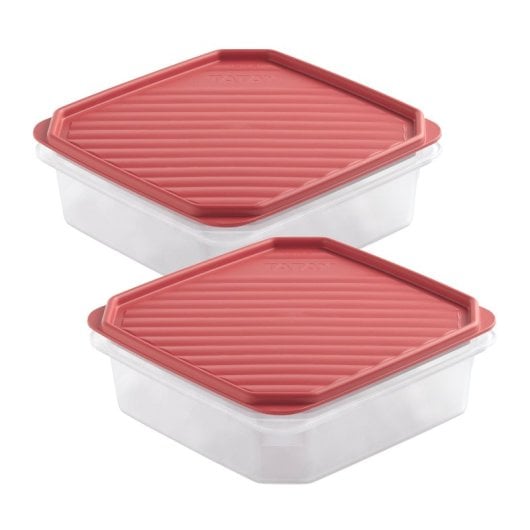 Tatay Top Flex - Confezione da 2 contenitori ermetici quadrati da 1,3 l con chiusura a scatto. Mirtillo